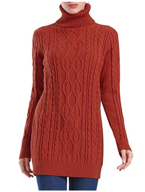 PrettyGuide Women's Long Sweater Turtleneck Cable Knit Tunic Sweater Tops