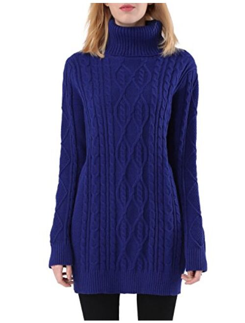 PrettyGuide Women's Long Sweater Turtleneck Cable Knit Tunic Sweater Tops