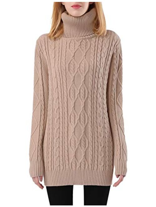 PrettyGuide Women's Long Sweater Turtleneck Cable Knit Tunic Sweater Tops