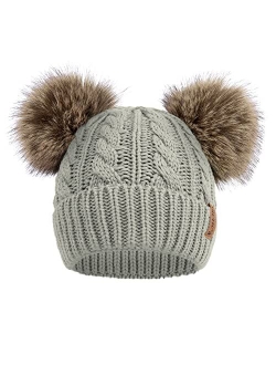 Arctic Paw Women Winter Cable Knit Fleece Lined Warm Pom Pom Beanie Hat