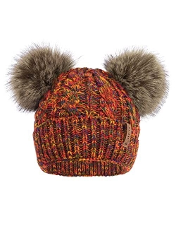Arctic Paw Women Winter Cable Knit Fleece Lined Warm Pom Pom Beanie Hat