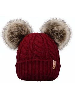 Arctic Paw Women Winter Cable Knit Fleece Lined Warm Pom Pom Beanie Hat