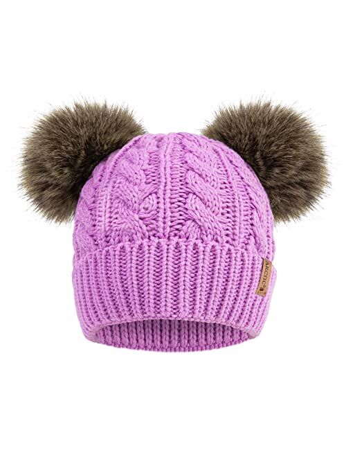 Arctic Paw Women Winter Cable Knit Fleece Lined Warm Pom Pom Beanie Hat