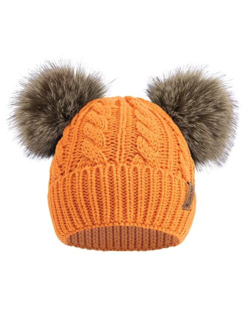 Arctic Paw Women Winter Cable Knit Fleece Lined Warm Pom Pom Beanie Hat