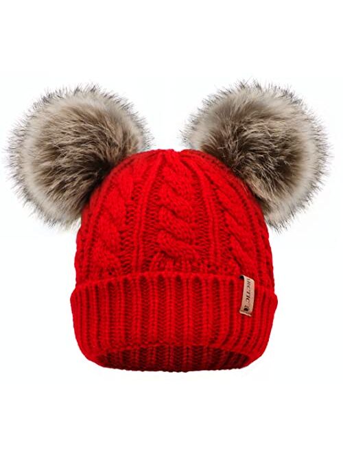 Arctic Paw Women Winter Cable Knit Fleece Lined Warm Pom Pom Beanie Hat