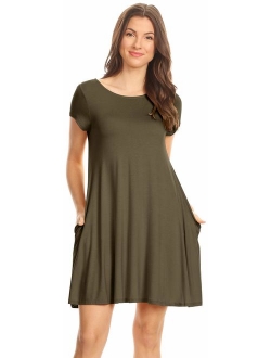 Casual T Shirt Dress for Women Flowy Tunic Dress with Pockets Reg and Plus Size - USA