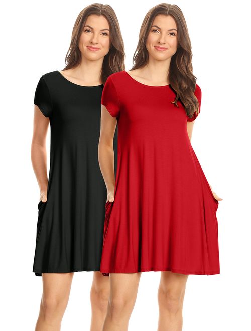 Casual T Shirt Dress for Women Flowy Tunic Dress with Pockets Reg and Plus Size - USA