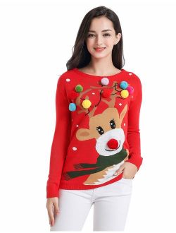 v28 Ugly Christmas Sweater for Women Vintage Funny Merry Tunic Knit Sweaters