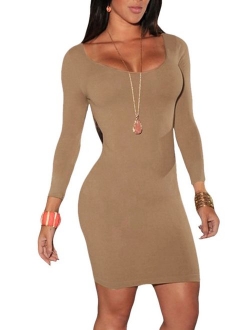 LaSuiveur Women's Crewneck 3/4 Sleeve Spandex Stretchy Fitted Bodycon Club Dress