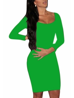 LaSuiveur Women's Crewneck 3/4 Sleeve Spandex Stretchy Fitted Bodycon Club Dress