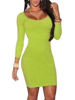 LaSuiveur Women's Crewneck 3/4 Sleeve Spandex Stretchy Fitted Bodycon Club Dress