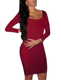 LaSuiveur Women's Crewneck 3/4 Sleeve Spandex Stretchy Fitted Bodycon Club Dress