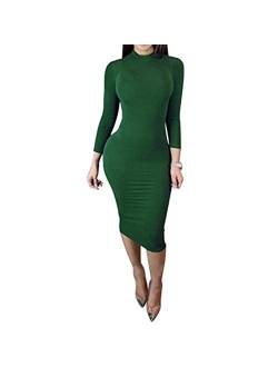 Laiyuan Women's Turtleneck Bodycon Midi Dress-Long Sleeve Sexy Wrap Slim Elasticity Club Dress