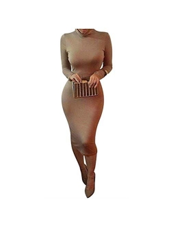 Laiyuan Women's Turtleneck Bodycon Midi Dress-Long Sleeve Sexy Wrap Slim Elasticity Club Dress