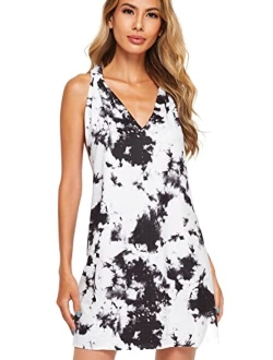 Women's Sleeveless V Neck Tie Dye Tunic Tops Casual Swing Tee Shirt Dress