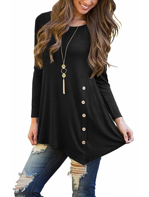 Sweetnight Women's Casual Scoop Neck Short Sleeve Solid Asymmetrical Pleated T-Shirt Blouse Top Plus Size