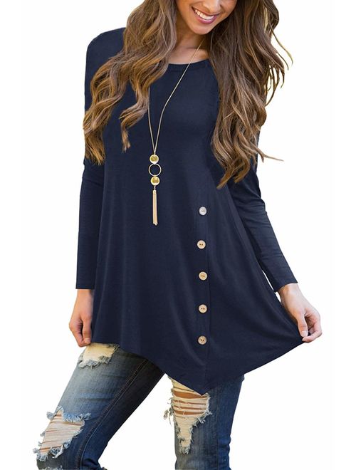 Sweetnight Women's Casual Scoop Neck Short Sleeve Solid Asymmetrical Pleated T-Shirt Blouse Top Plus Size