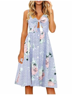 FANCYINN Womens Floral Prints Tie Front Button Down Spaghetti Strap Midi Dress