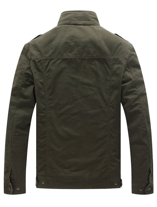 WenVen Men's Fall Military Utility Casual Cotton  Work Wear Jackets