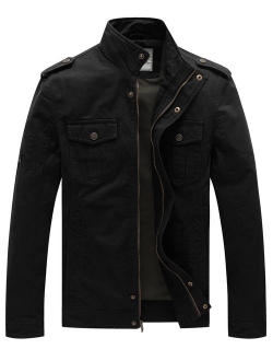 WenVen Men's Casual Cotton Military Jacket