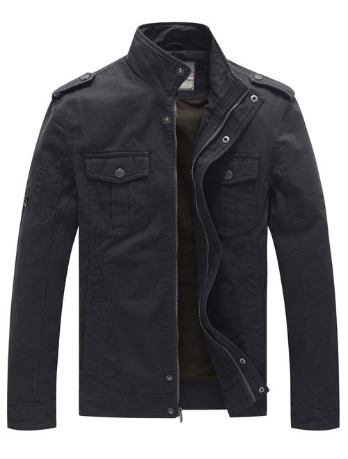 WenVen Men's Casual Cotton Military Jacket