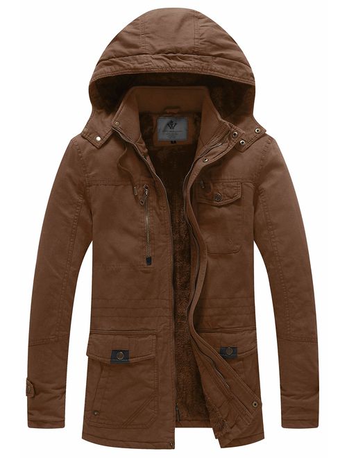 WenVen Men's Winter Thicken Cotton Parka Jacket with Removable Hood