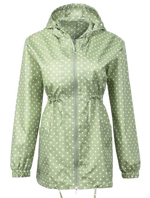 QZUnique Women's Packable Waterproof Rain Jacket Outdoor Raincoat with Zipper