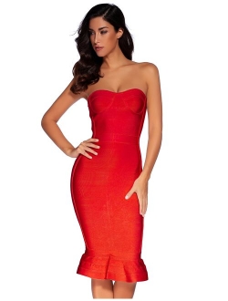 Meilun Women's Knee Strapless Bandage Bodycon Party Dress