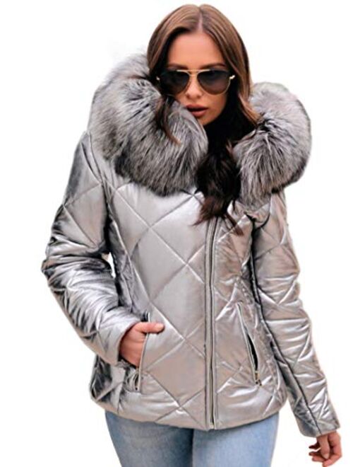 Under Armour Aofur Womens Ladies Quilted Winter Coat Fur Collar Hooded Down Jacket Parka Outerwear