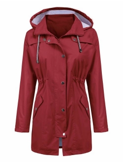 LOMON Raincoat Women Waterproof Long Hooded Trench Coats Lined Windbreaker Travel Jacket S-XXL