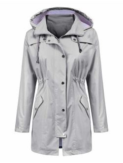 LOMON Raincoat Women Waterproof Long Hooded Trench Coats Lined Windbreaker Travel Jacket S-XXL