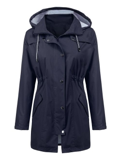 LOMON Raincoat Women Waterproof Long Hooded Trench Coats Lined Windbreaker Travel Jacket S-XXL