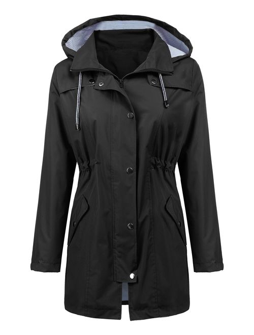 LOMON Raincoat Women Waterproof Long Hooded Trench Coats Lined Windbreaker Travel Jacket S-XXL