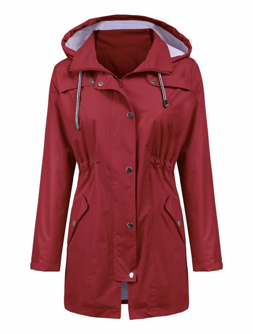 LOMON Raincoat Women Waterproof Long Hooded Trench Coats Lined Windbreaker Travel Jacket S-XXL