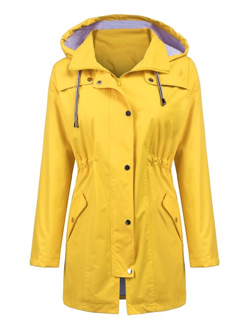 LOMON Raincoat Women Waterproof Long Hooded Trench Coats Lined Windbreaker Travel Jacket S-XXL