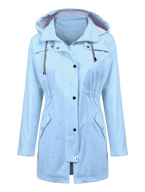 LOMON Raincoat Women Waterproof Long Hooded Trench Coats Lined Windbreaker Travel Jacket S-XXL