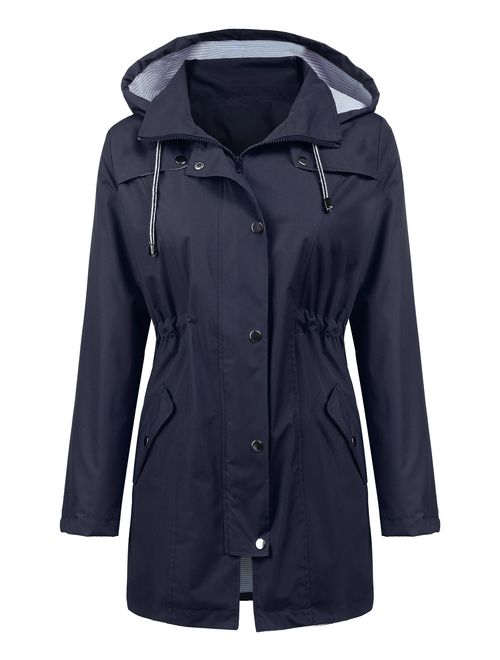 LOMON Raincoat Women Waterproof Long Hooded Trench Coats Lined Windbreaker Travel Jacket S-XXL