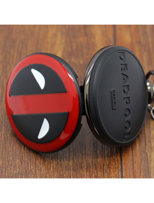 Black Red Superhero Deadpool Movie Anti-Tarnish Quartz Pocket Watch Necklace Pendant Mens Womens WP-14