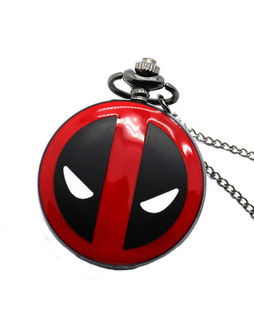 Black Red Superhero Deadpool Movie Anti-Tarnish Quartz Pocket Watch Necklace Pendant Mens Womens WP-14