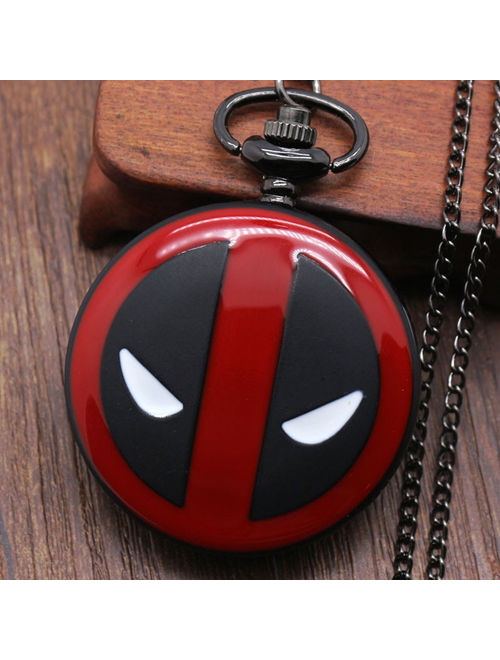 Black Red Superhero Deadpool Movie Anti-Tarnish Quartz Pocket Watch Necklace Pendant Mens Womens WP-14