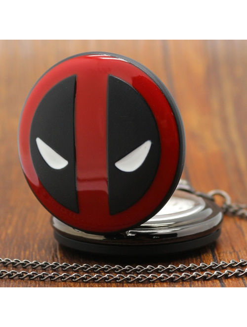 Black Red Superhero Deadpool Movie Anti-Tarnish Quartz Pocket Watch Necklace Pendant Mens Womens WP-14