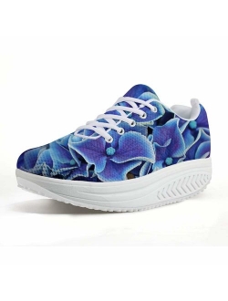 FOR U DESIGNS Vintage Floral Rose Print Fitness Walking Sneaker Casual Women's Wedges Platform Shoes