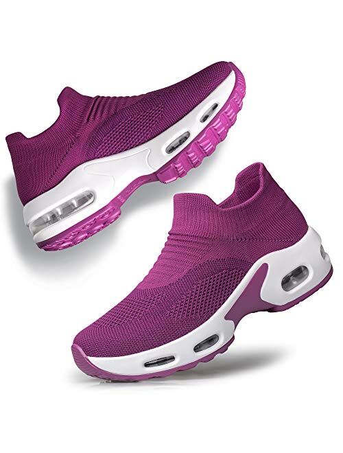 YHOON Women's Walking Shoes - Sock Sneakers Slip on Mesh Platform Air Cushion Athletic Shoes Work Nurse Comfortable