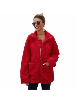 Womens Faux Shearling Jacket, Casual Lapel Fleece Fuzzy Jacket Shaggy Oversized Jacket Fashion Cardigan Coat