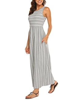 Hount Women's Summer Sleeveless Striped Flowy Casual Long Maxi Dress with Pockets