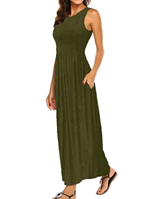 Hount Women's Summer Sleeveless Striped Flowy Casual Long Maxi Dress with Pockets