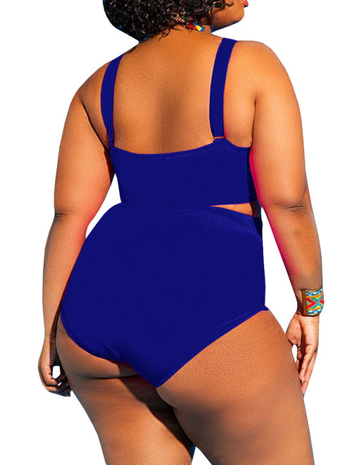 Plus Size Hollow-up Women Slim One Piece Swimsuit