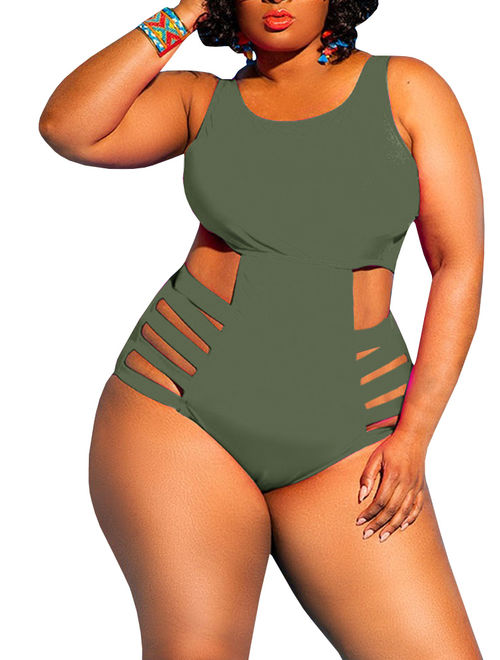 Plus Size Hollow-up Women Slim One Piece Swimsuit