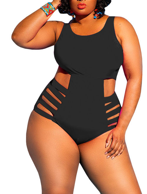 Plus Size Hollow-up Women Slim One Piece Swimsuit