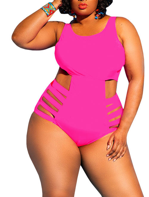 Plus Size Hollow-up Women Slim One Piece Swimsuit